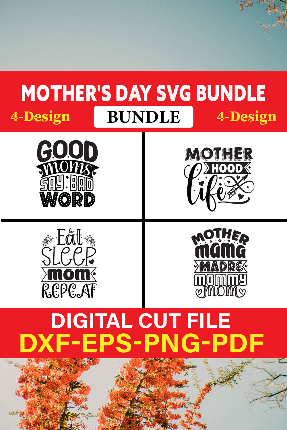 Mother's Day SVG T-shirt Design Bundle Vol-24 pinterest preview image.