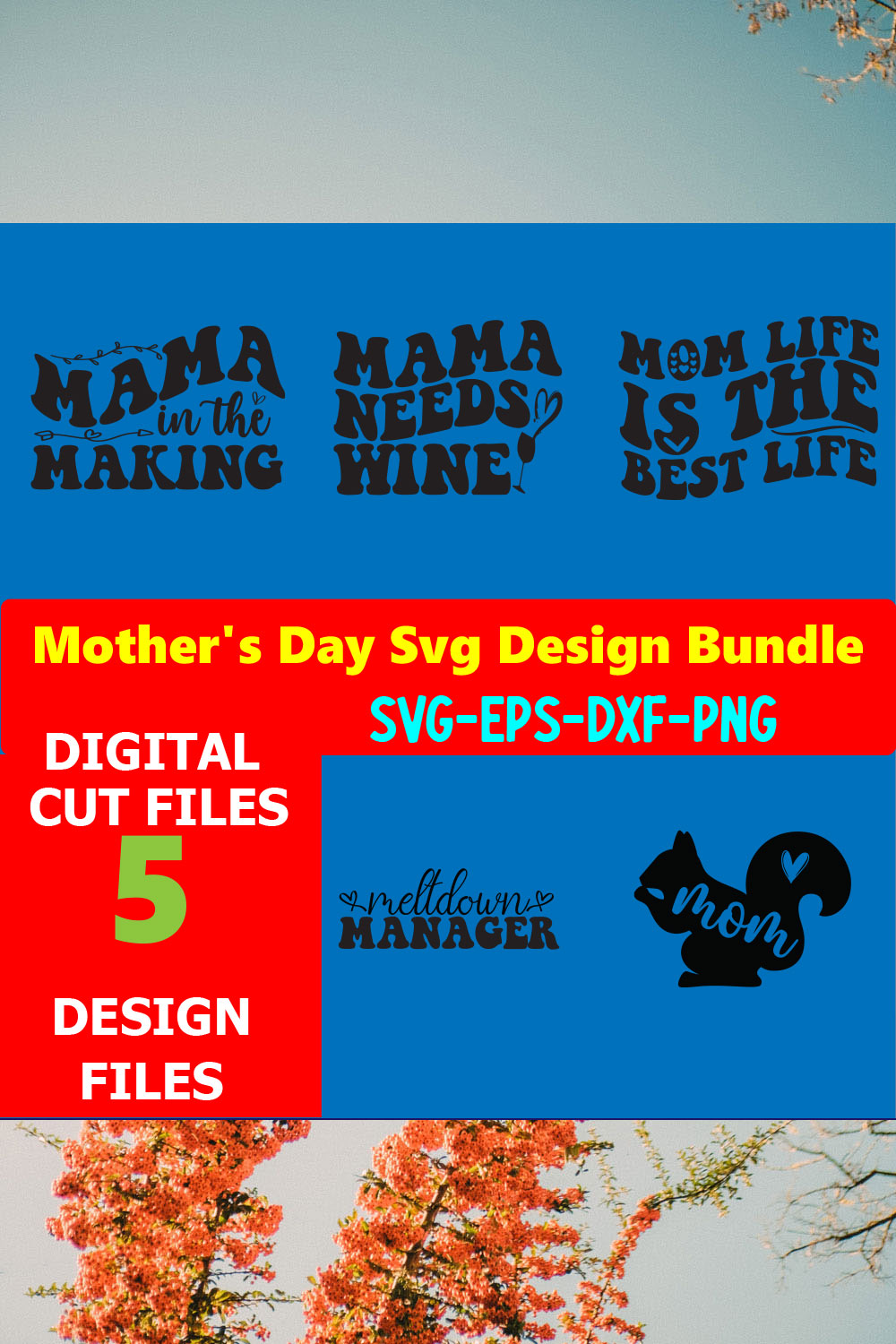 Mom SVG T-shirt Design Bundle Volume-18 pinterest preview image.