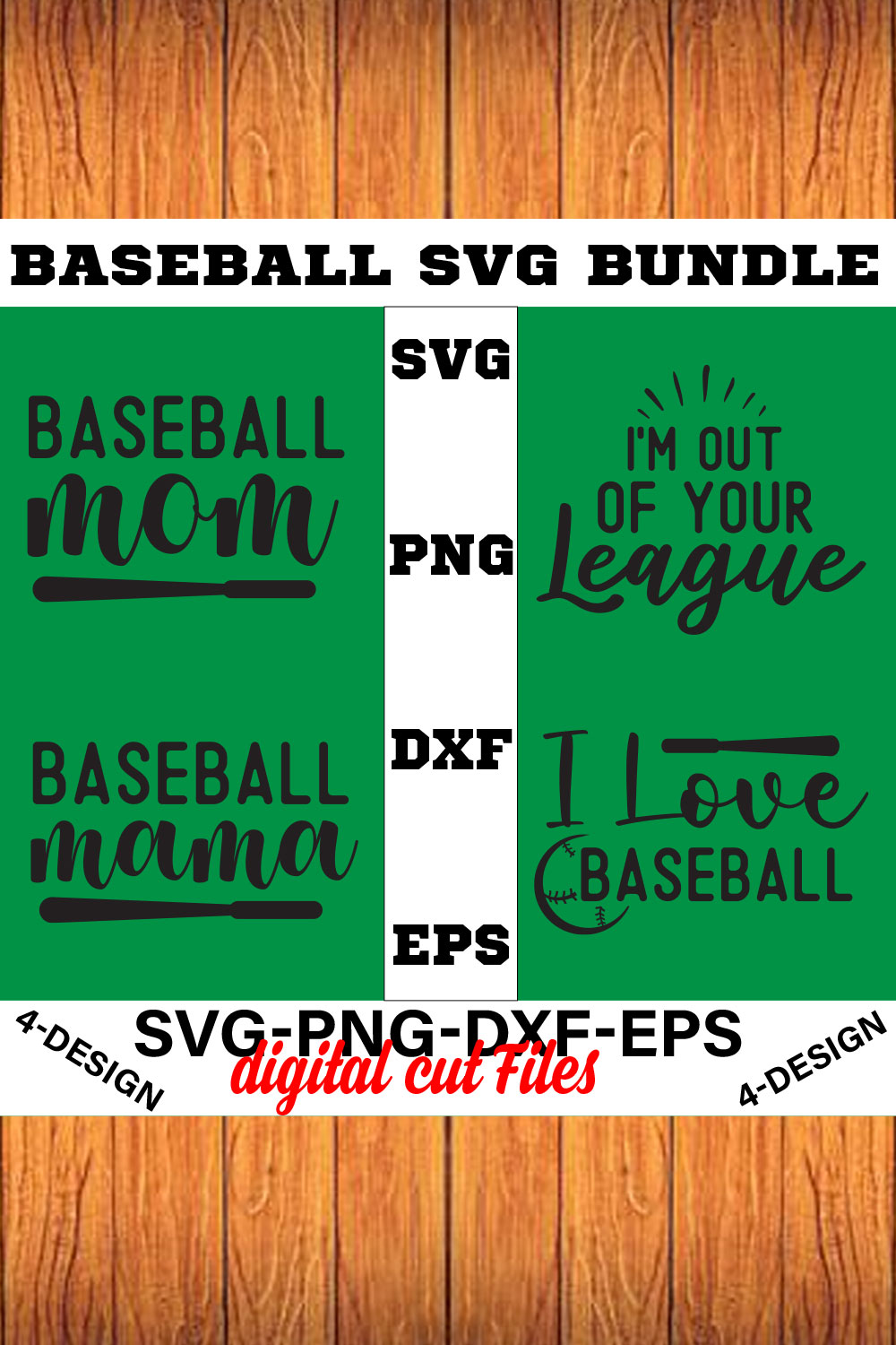 Baseball SVG T-shirt Design Bundle Volume-01 pinterest preview image.