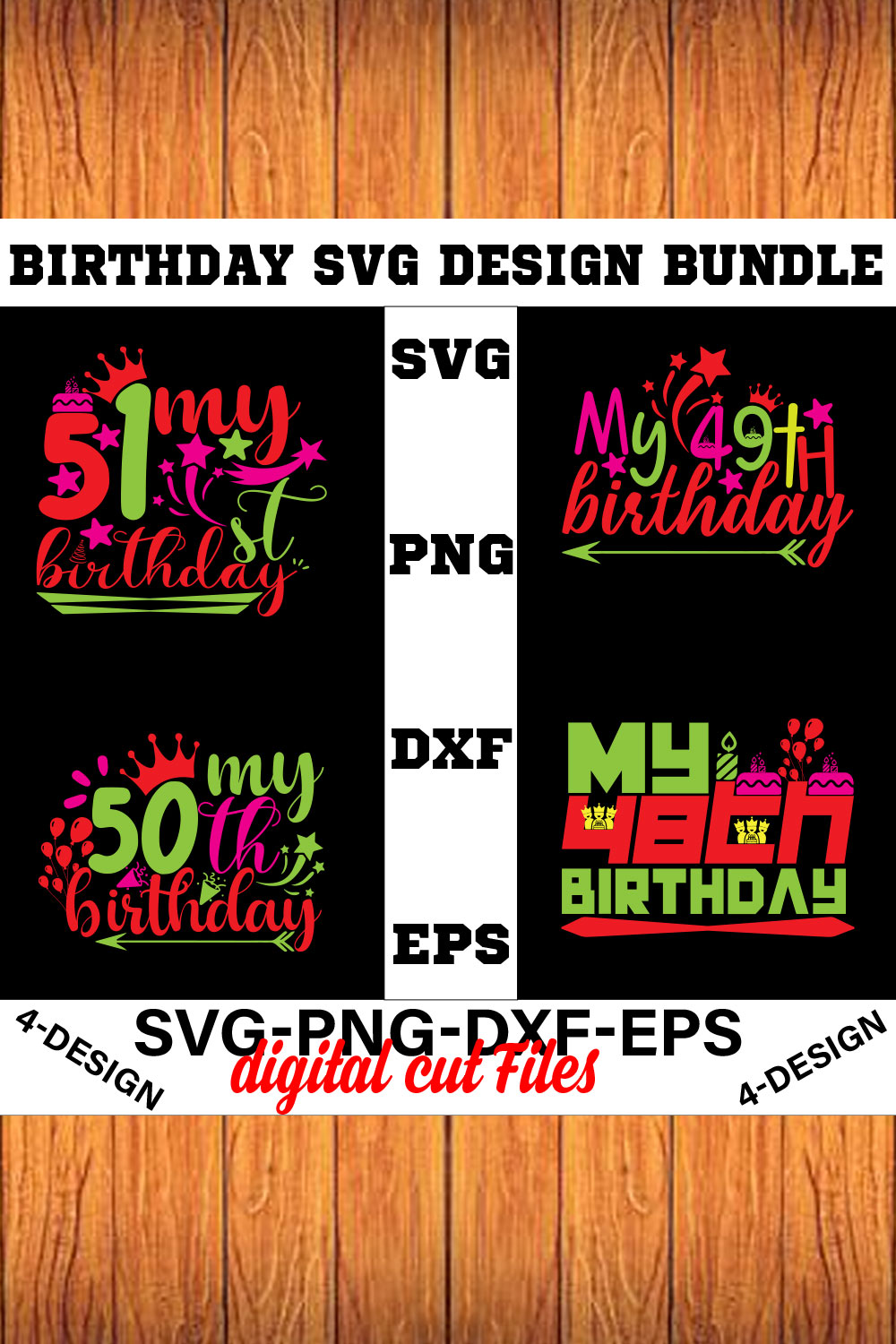 birthday svg design bundle Happy birthday svg bundle hand lettered birthday svg birthday party svg Volume-13 pinterest preview image.