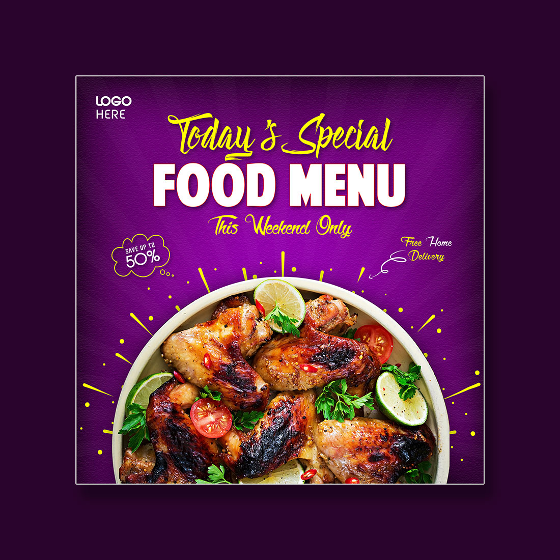 special fast food sale social media post template preview image.