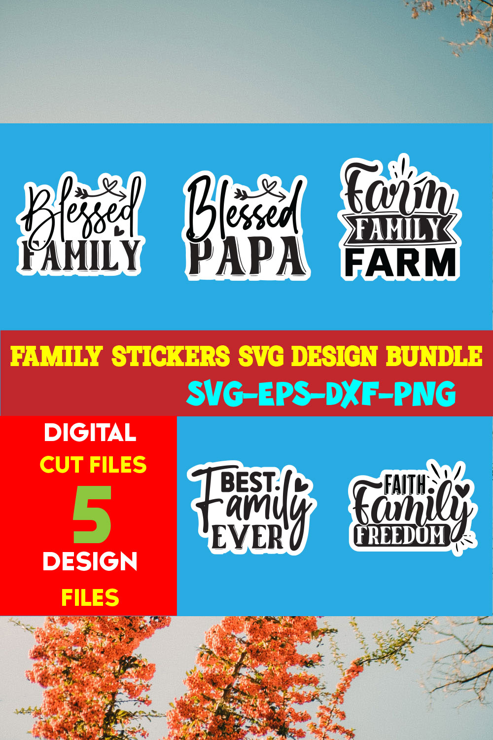 Family Stickers T-shirt Design Bundle Volume-01 pinterest preview image.