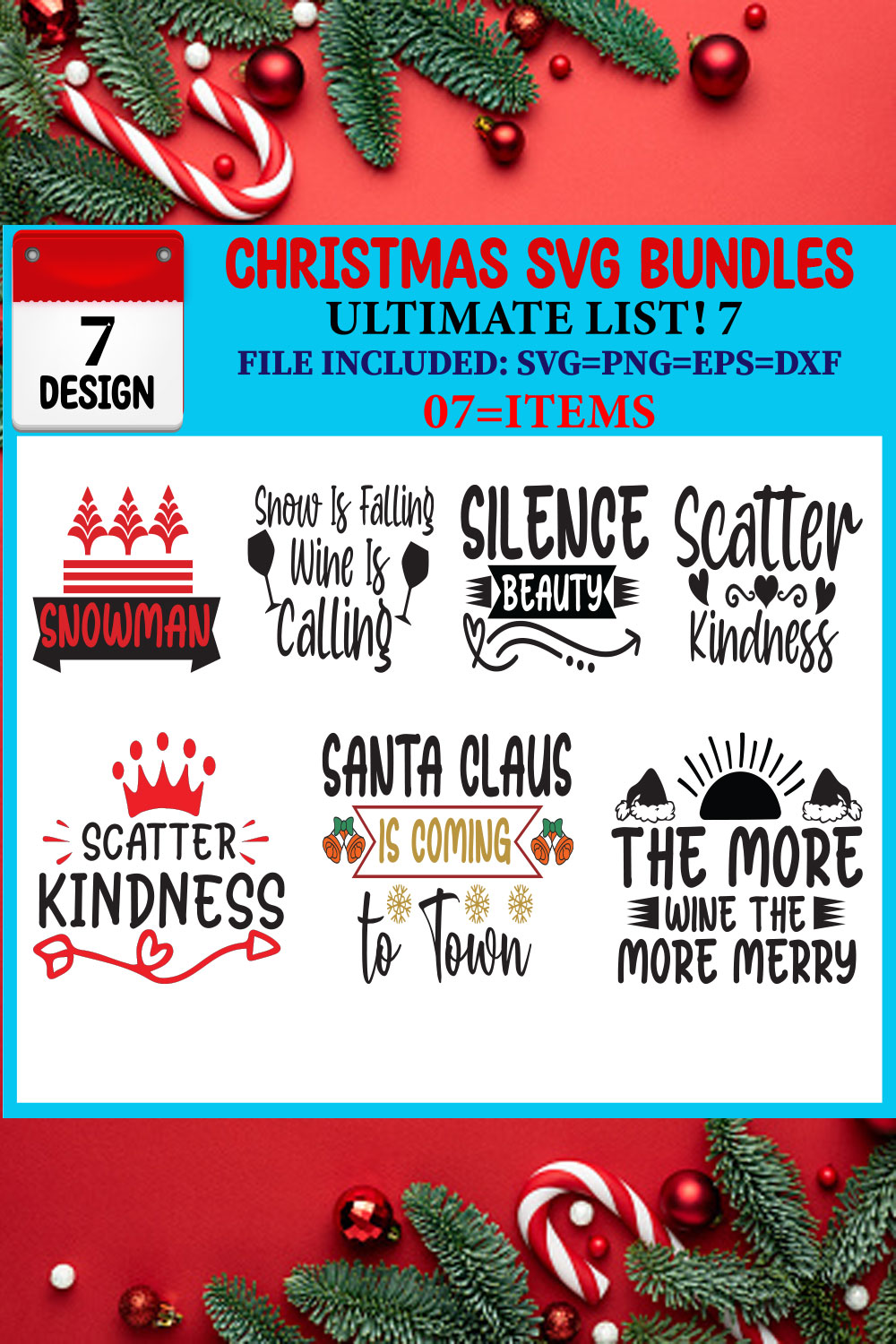 Ultimate List! Christmas SVG 07 T-shirt Design Bundle pinterest preview image.