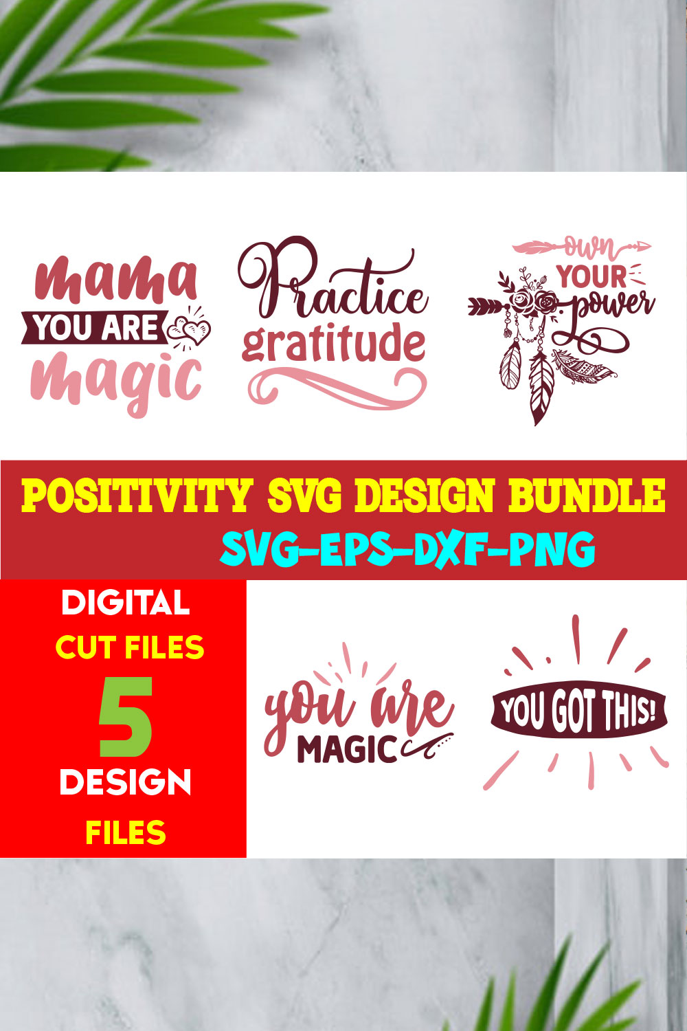 Positivity T-shirt Design Bundle Volume-03 pinterest preview image.