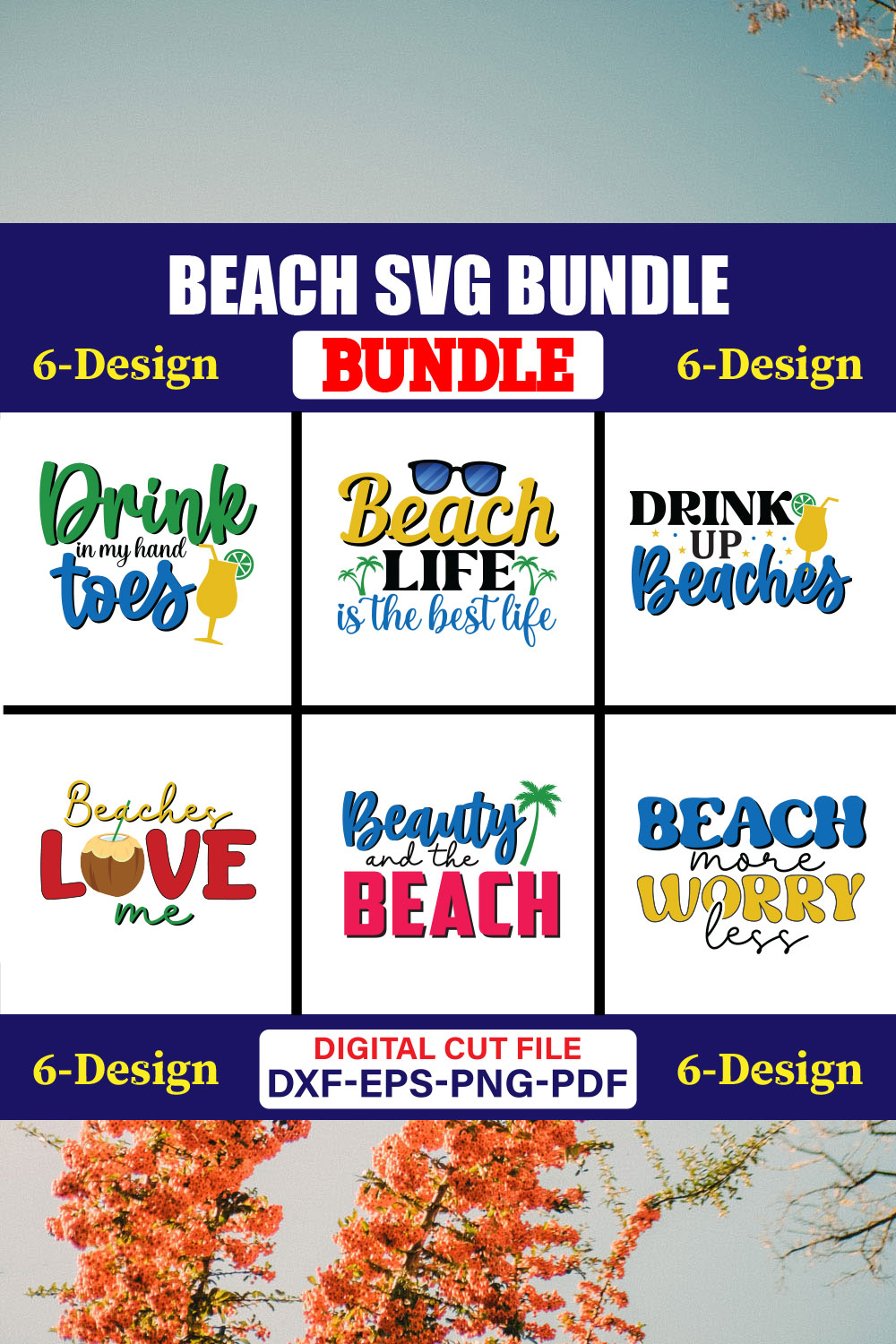 Beach SVG T-shirt Design Bundle Vol-01 pinterest preview image.