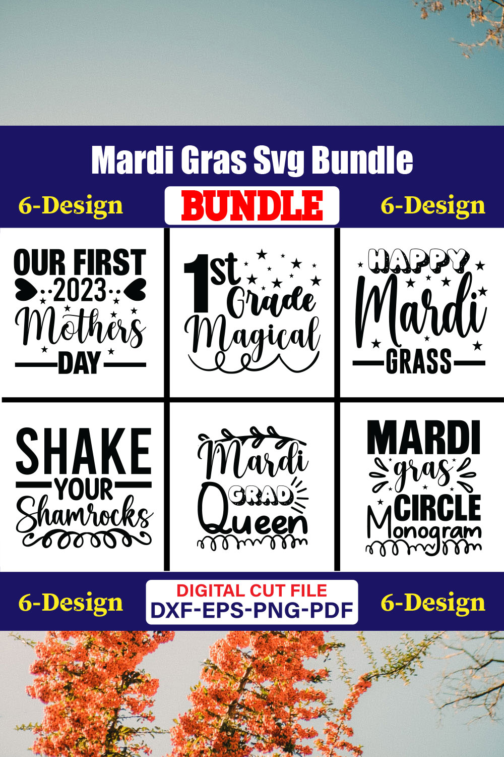 Mardi Gras T-shirt Design Bundle Vol-02 pinterest preview image.