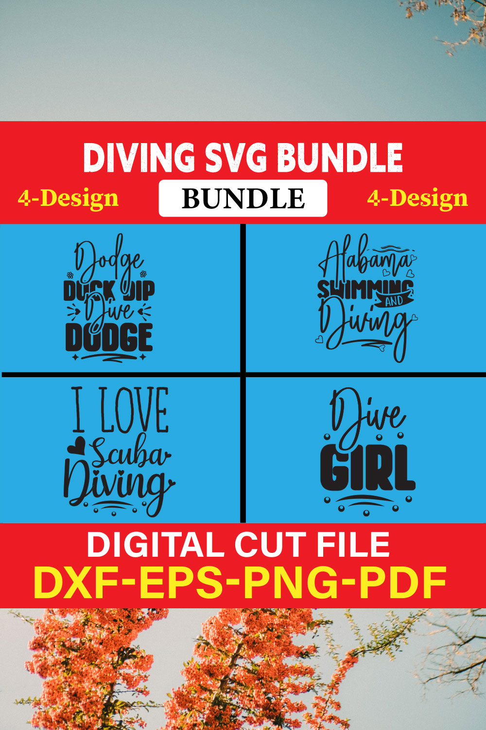 Diving T-shirt Design Bundle Vol-2 pinterest preview image.