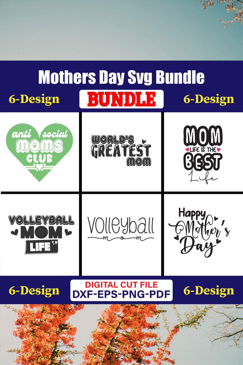 Mothers Day SVG Bundle, Mom life svg, Mama svg, Funny Mom Svg, Blessed mama svg, Mom of boys girls svg-Vol-105 pinterest preview image.