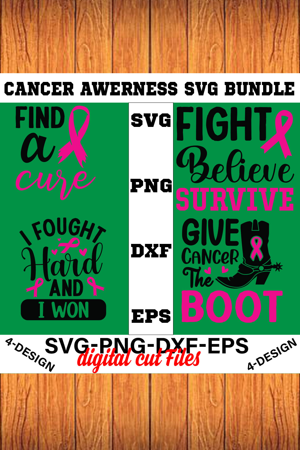 Cancer Awareness SVG T-shirt Design Bundle Volume-03 pinterest preview image.