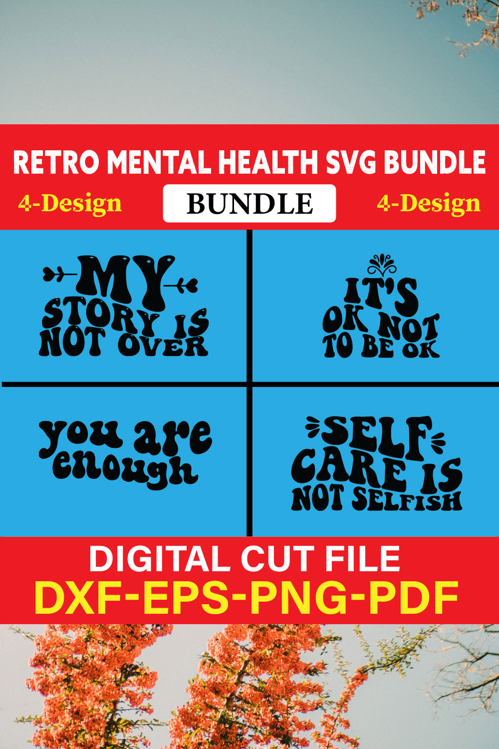 Retro Mental Health T-shirt Design Bundle Vol-3 pinterest preview image.