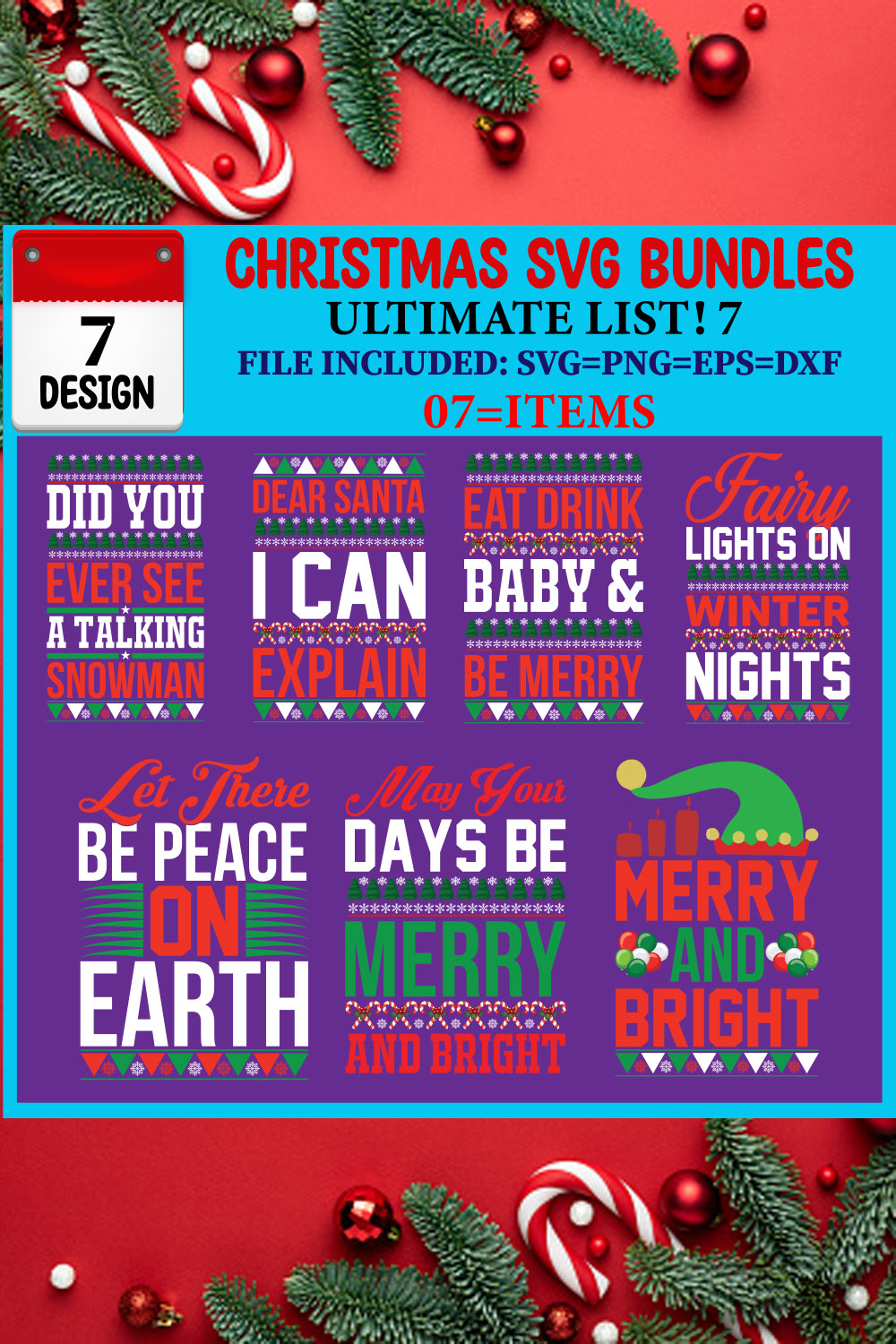 Ultimate List! Christmas SVG 07 T-shirt Design Bundle pinterest preview image.