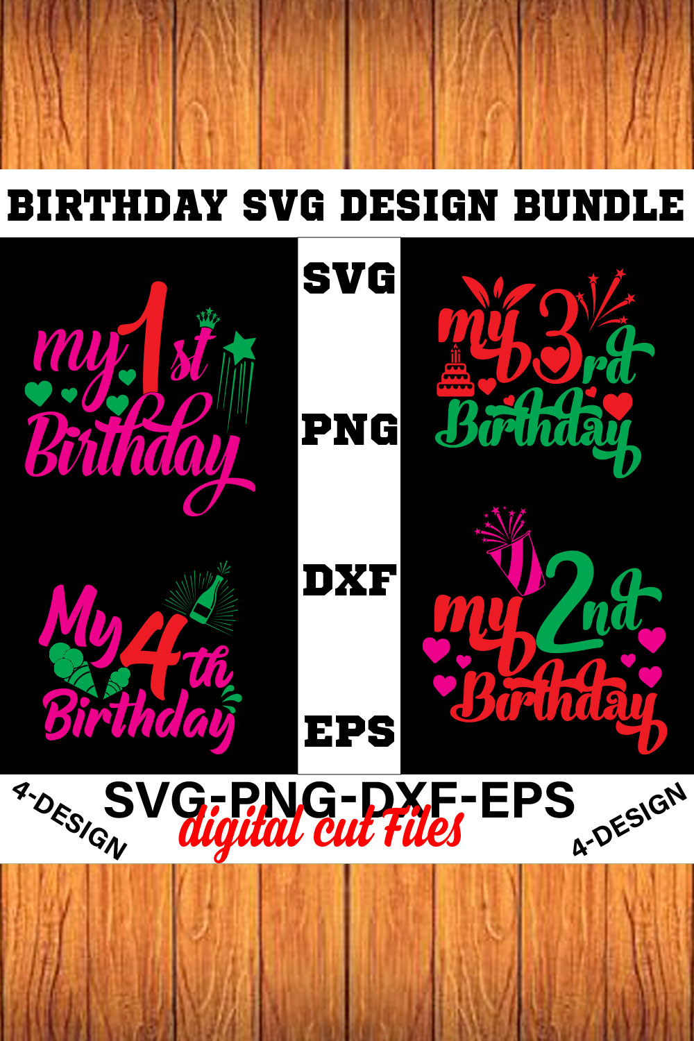 birthday svg design bundle Happy birthday svg bundle hand lettered birthday svg birthday party svg Volume-01 pinterest preview image.