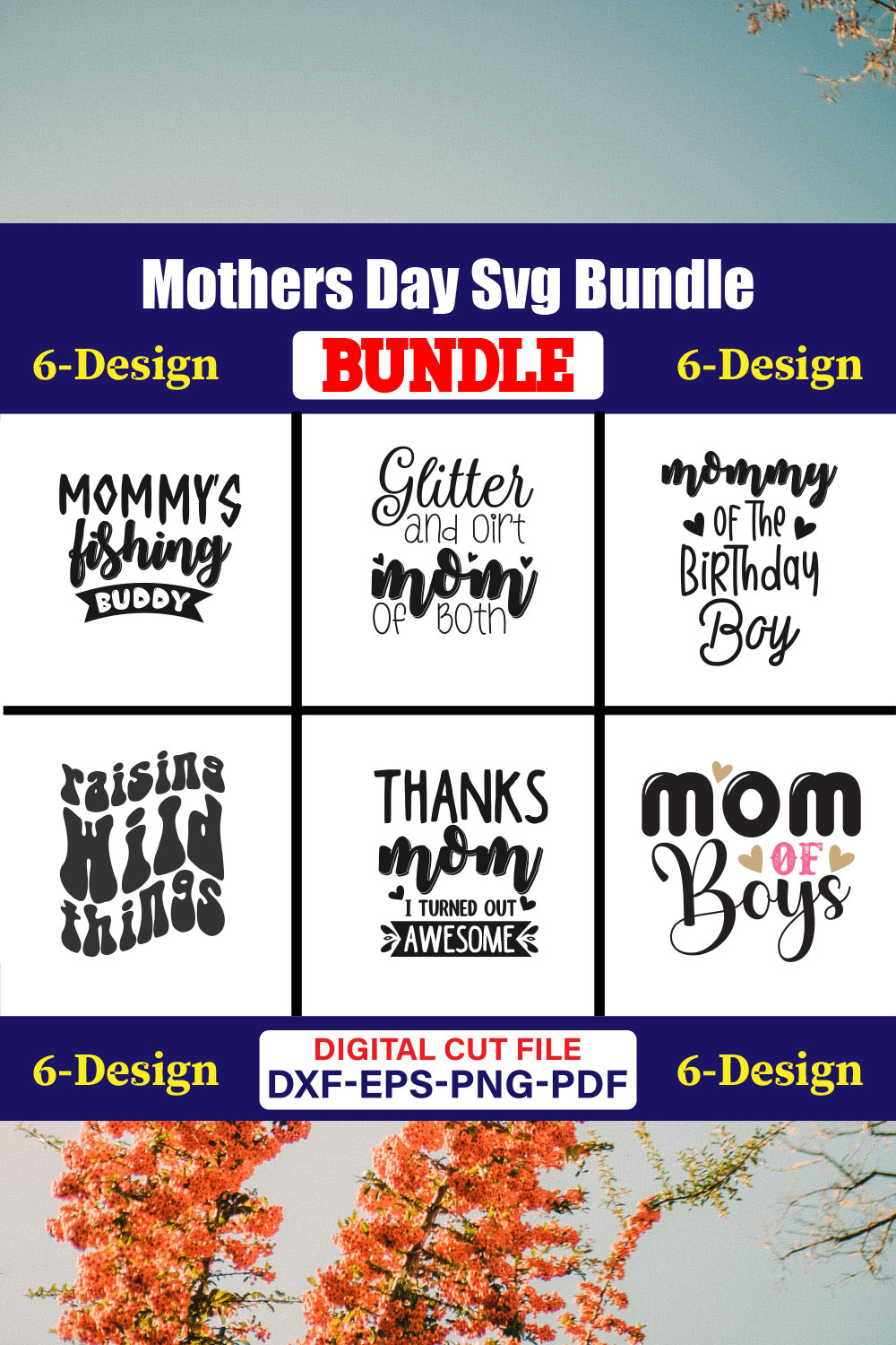 Mothers Day SVG Bundle, Mom life svg, Mama svg, Funny Mom Svg, Blessed mama svg, Mom of boys girls svg-Vol-127 pinterest preview image.