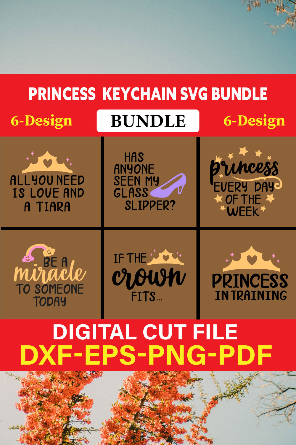 Princess Keychain T-shirt Design Bundle Vol-2 pinterest preview image.