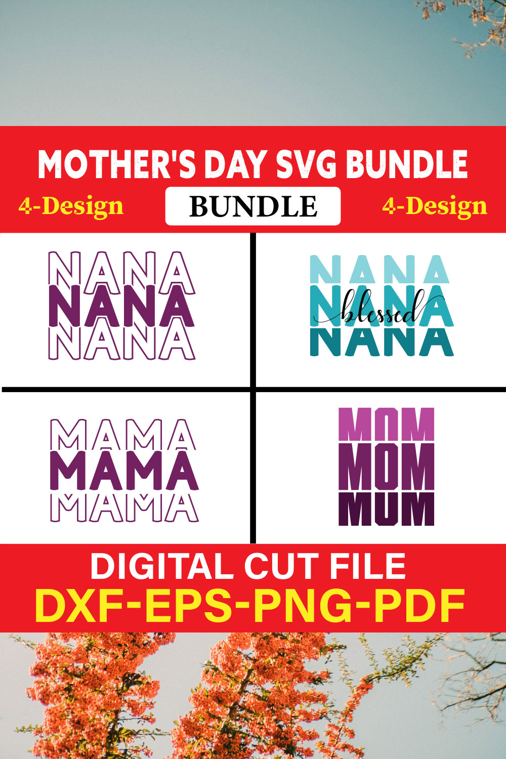 Mother's Day SVG T-shirt Design Bundle Vol-02 pinterest preview image.