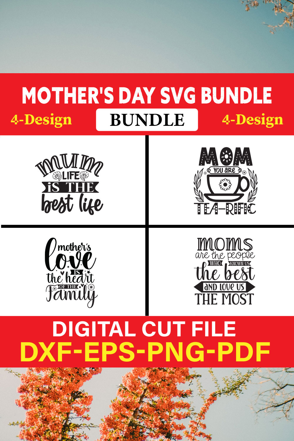 Mother's Day SVG T-shirt Design Bundle Vol-38 pinterest preview image.