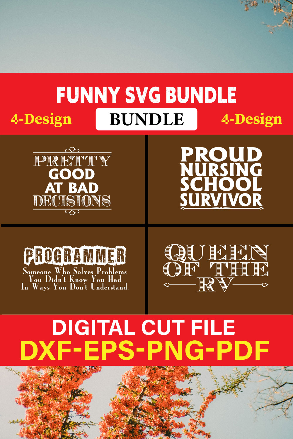 Funny SVG T-shirt Design Bundle Vol-50 pinterest preview image.