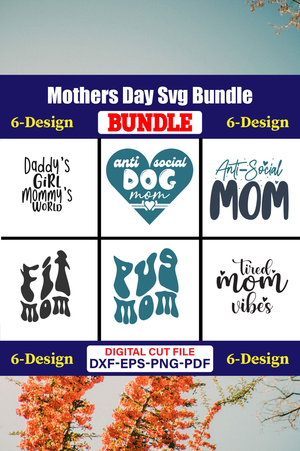 Mothers Day SVG Bundle, Mom life svg, Mama svg, Funny Mom Svg, Blessed mama svg, Mom of boys girls svg-Vol-102 pinterest preview image.