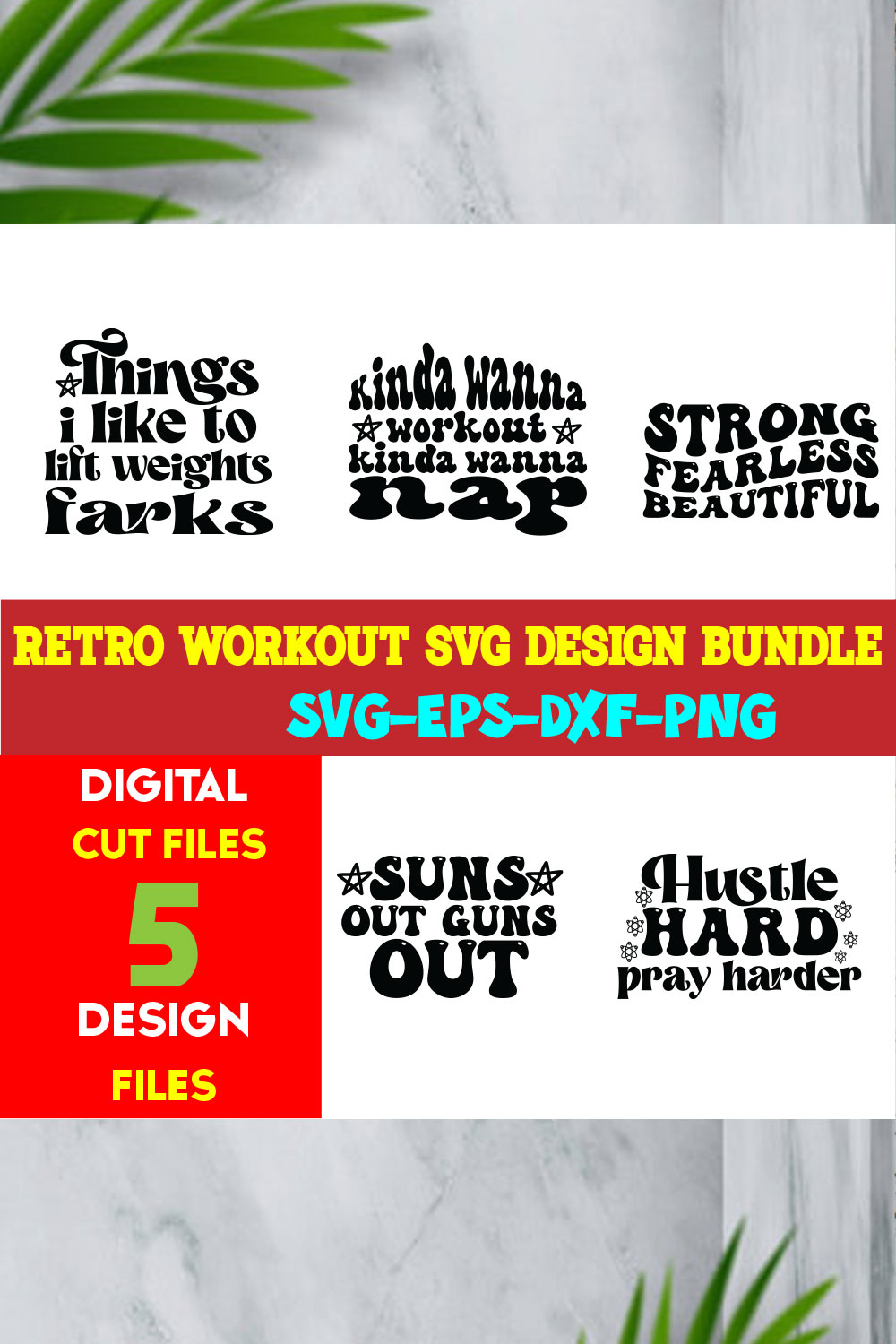 Retro Workout T-shirt Design Bundle Volume-01 pinterest preview image.