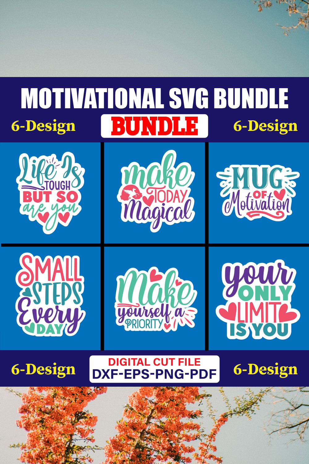 Motivational SVG T-shirt Design Bundle Vol-11 pinterest preview image.