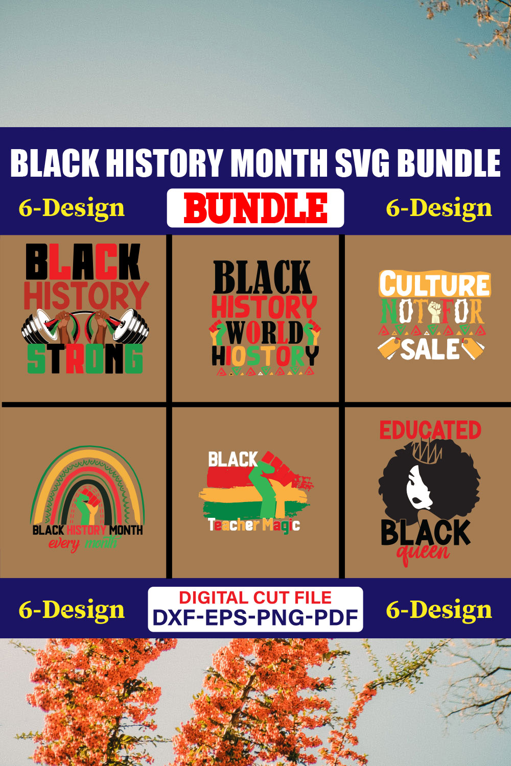 Black History Month SVG T-shirt Design Bundle Vol-02 pinterest preview image.