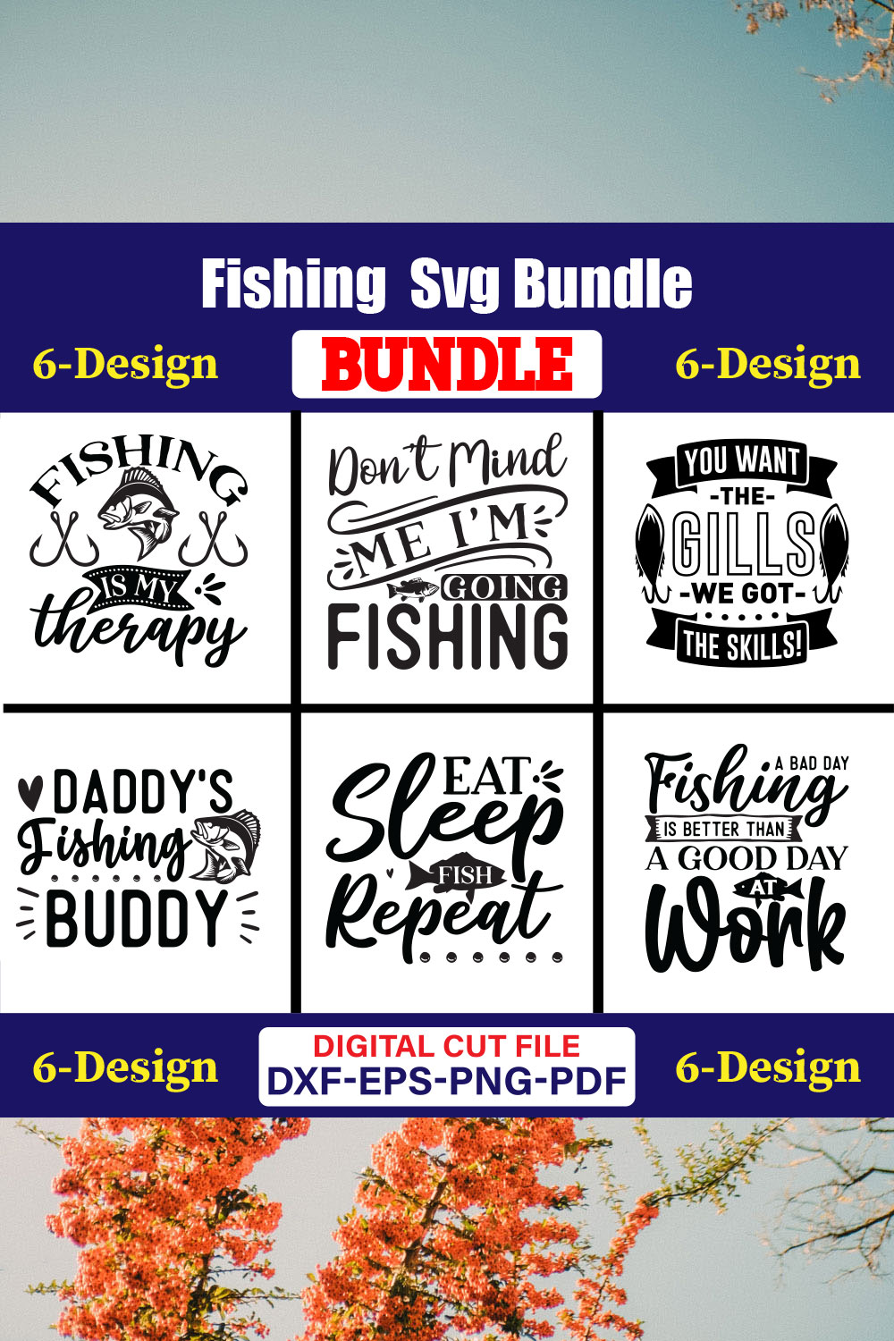 Fishing T-shirt Design Bundle Vol-18 pinterest preview image.
