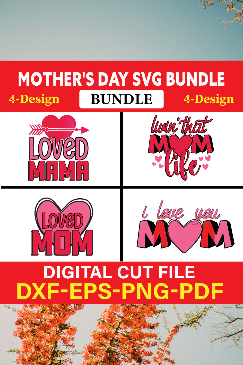 Mother's Day SVG T-shirt Design Bundle Vol-16 pinterest preview image.