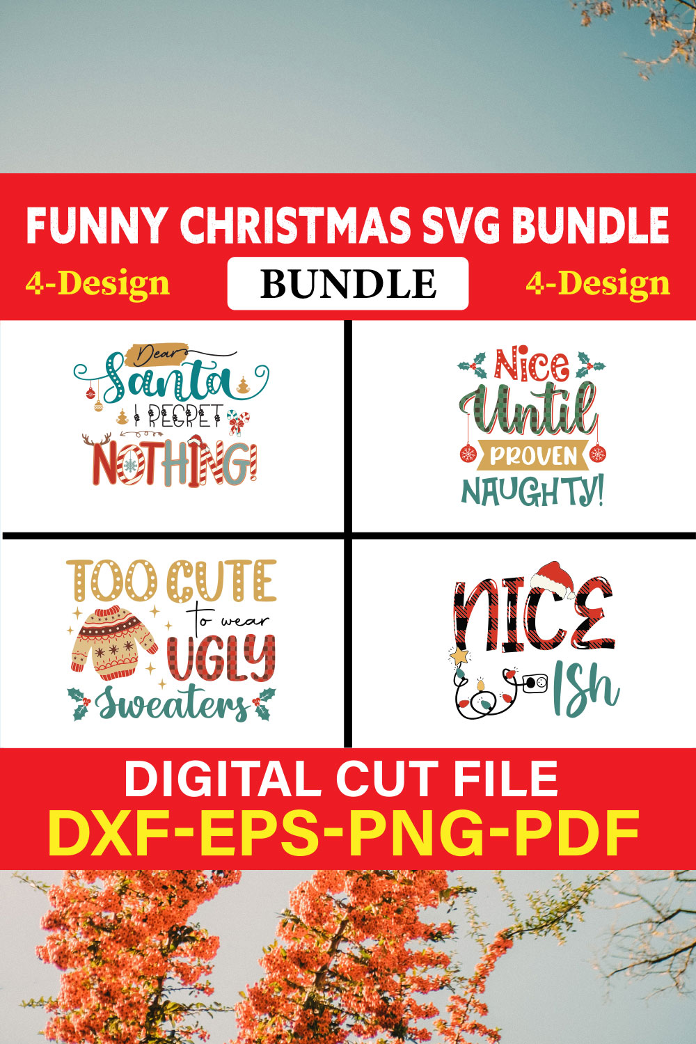 Funny Christmas T-shirt Design Bundle Vol-1 pinterest preview image.