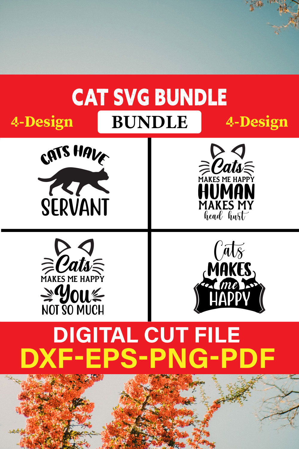 Cat SVG T-shirt Design Bundle Vol-5 pinterest preview image.