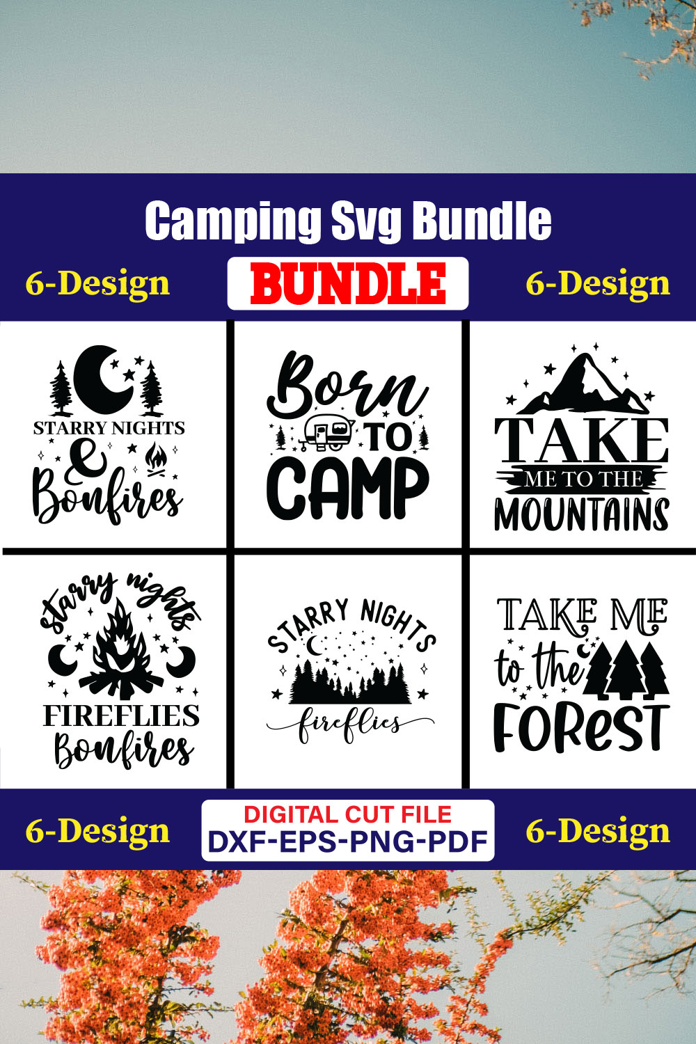 Camping T-shirt Design Bundle Vol-7 pinterest preview image.