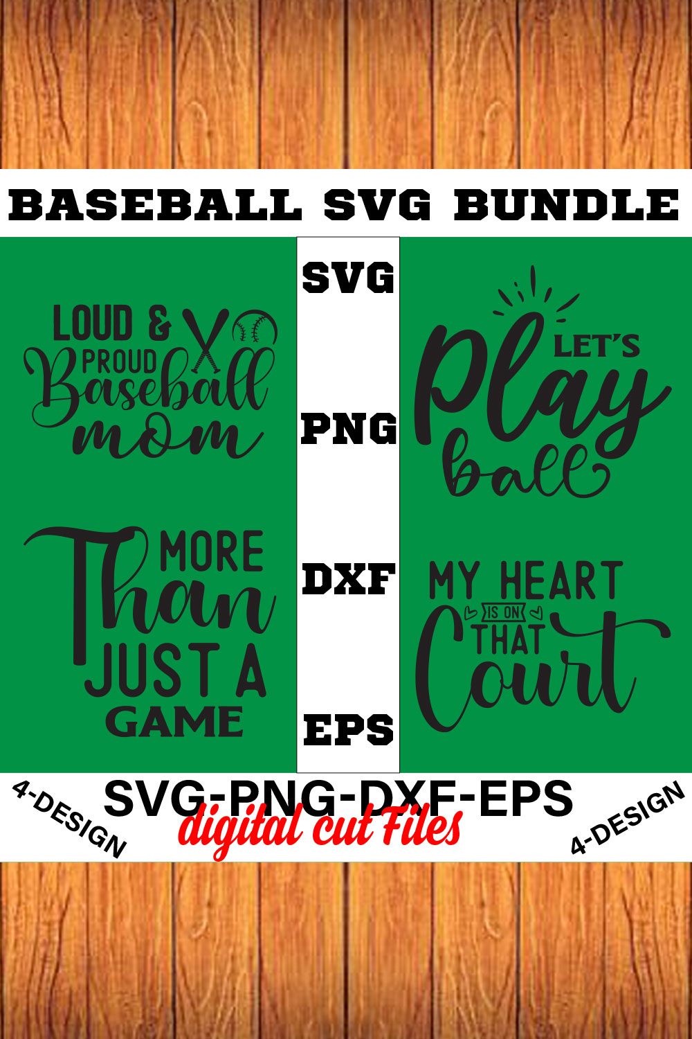 Baseball SVG T-shirt Design Bundle Volume-02 pinterest preview image.