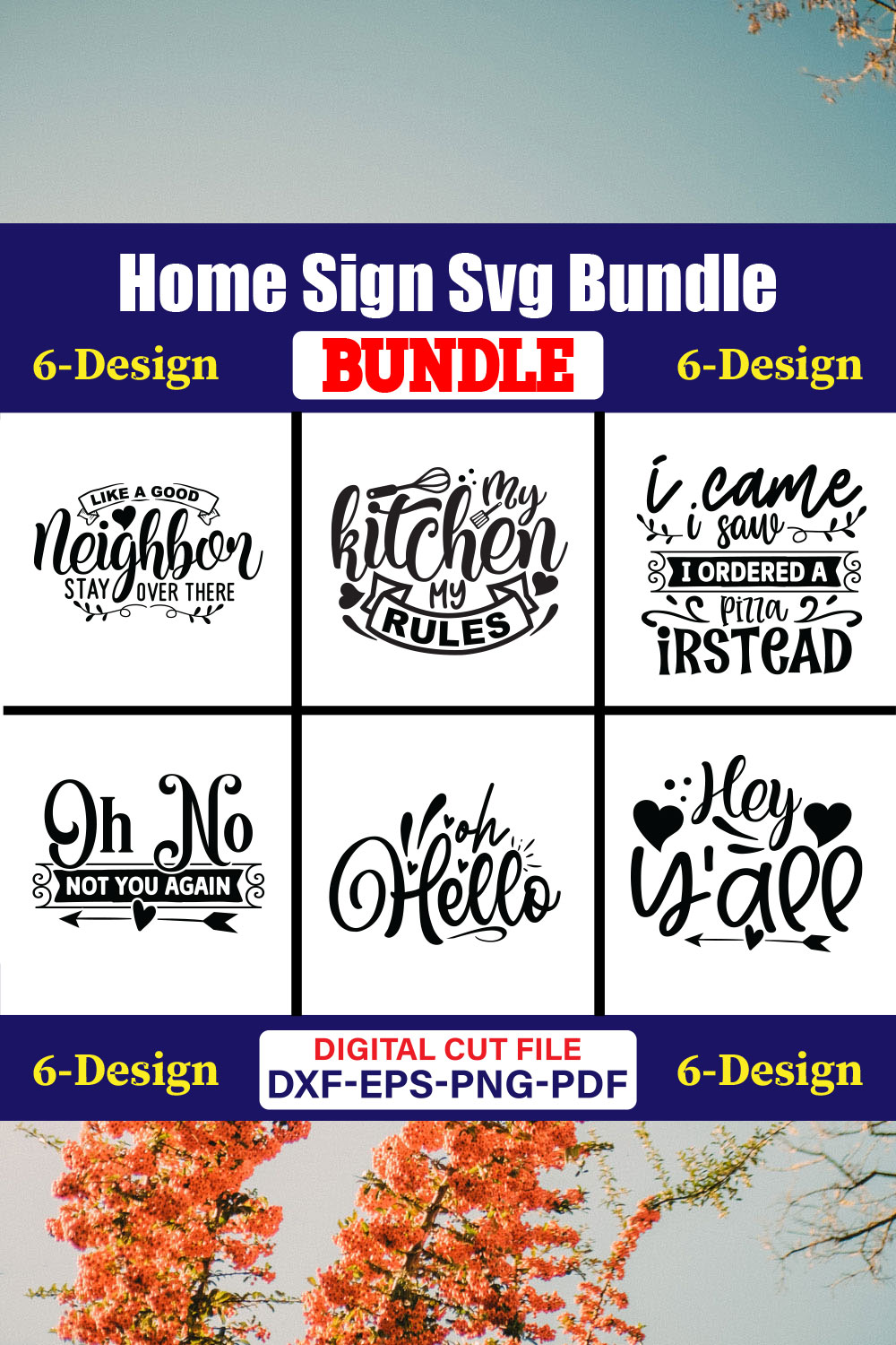 Home Sign SVG T-shirt Design Bundle Vol-02 pinterest preview image.