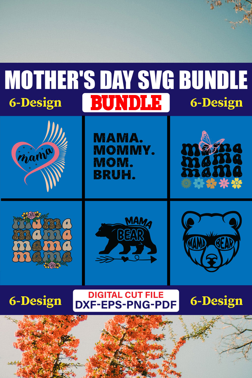 Mother's Day SVG T-shirt Design Bundle Vol-46 pinterest preview image.