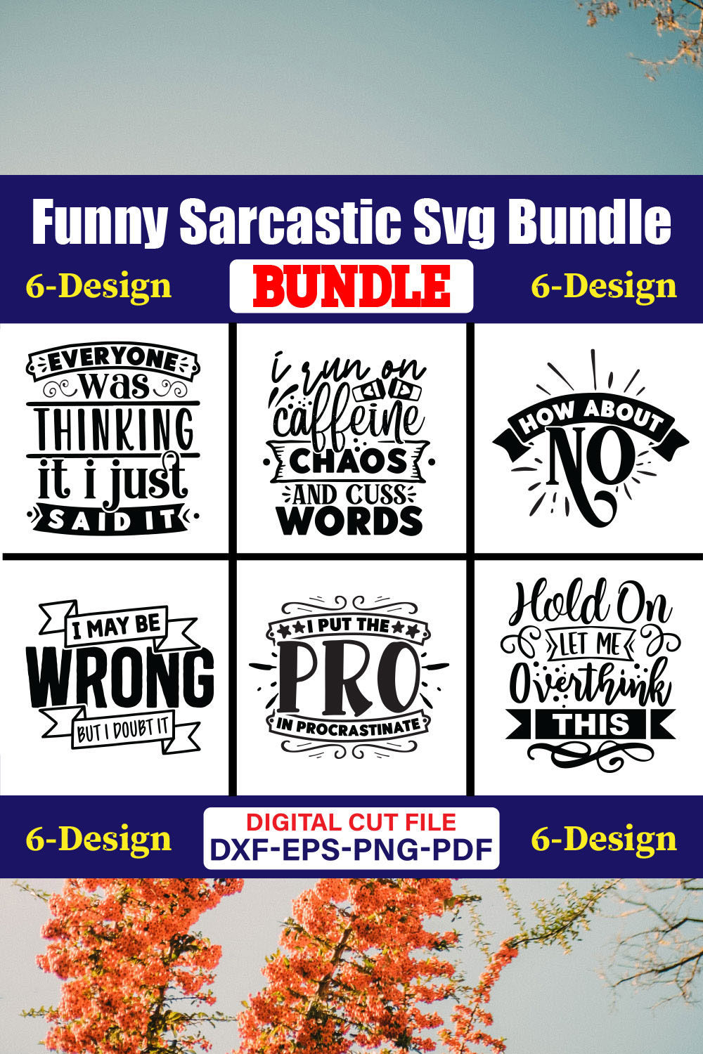 Funny Sarcastic SVG T-shirt Design Bundle Vol-01 pinterest preview image.