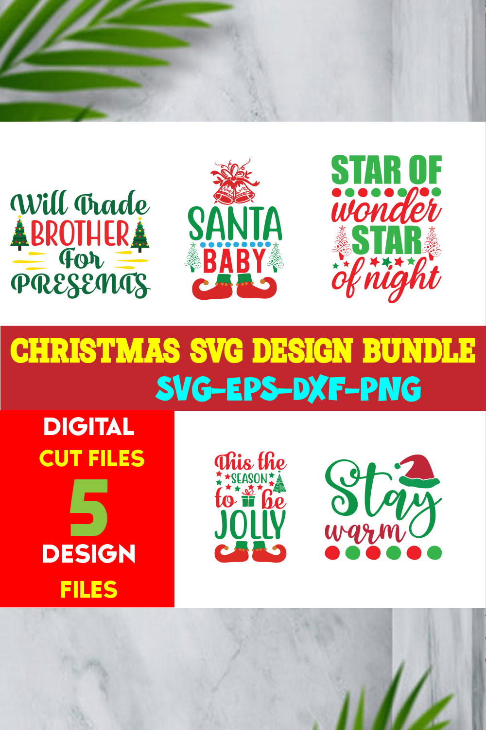 Christmas T-shirt Design SVG Bundle Free Volume-41 pinterest preview image.