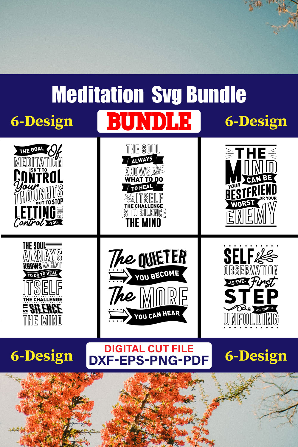 Meditation SVG T-shirt Design Bundle Vol-03 pinterest preview image.