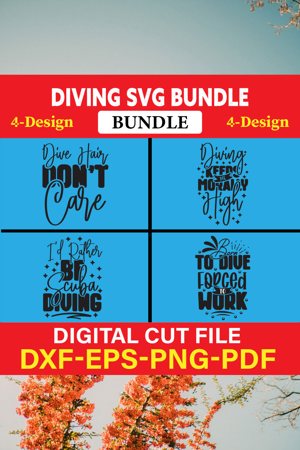 Diving T-shirt Design Bundle Vol-1 pinterest preview image.