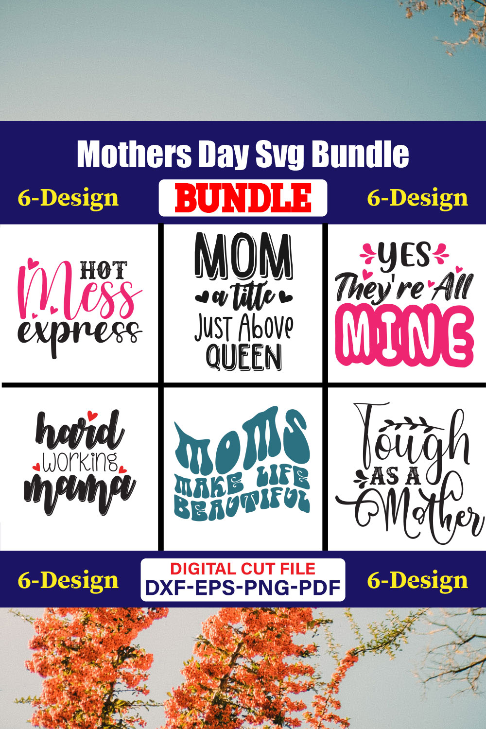 Mothers Day SVG Bundle, Mom life svg, Mama svg, Funny Mom Svg, Blessed mama svg, Mom of boys girls svg-Vol-80 pinterest preview image.