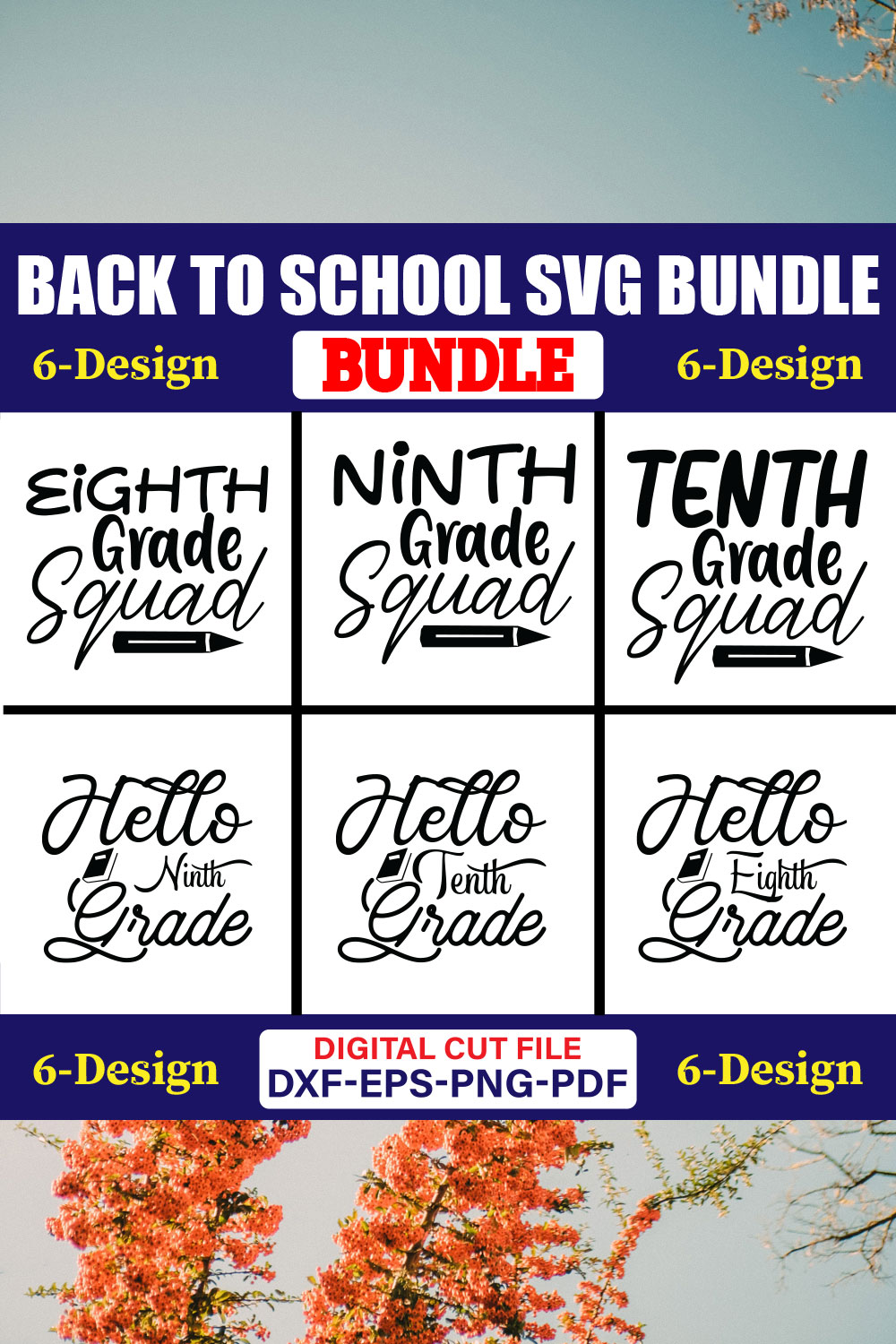 Back To School SVG T-shirt Design Bundle Vol-36 pinterest preview image.