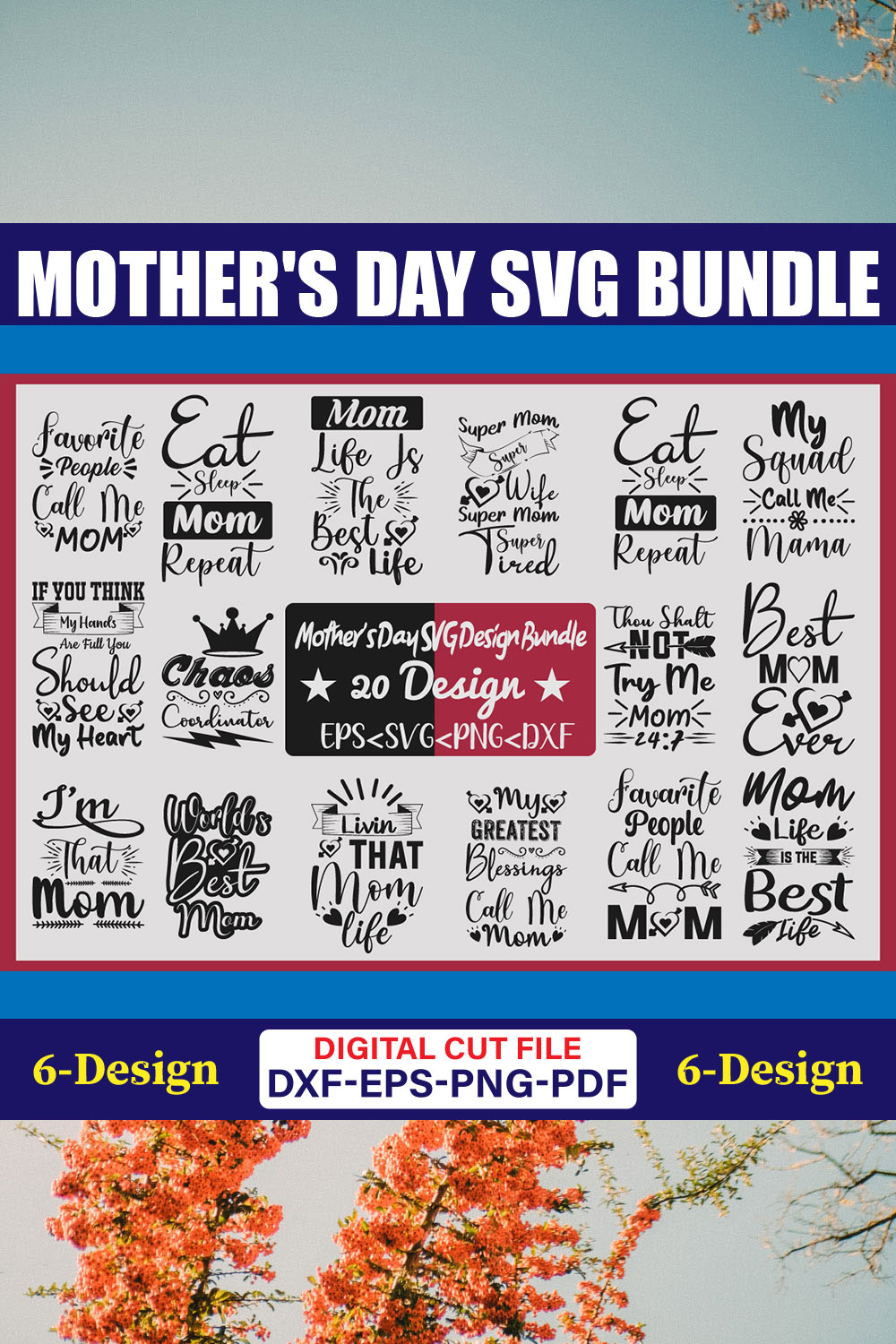 Mother's Day SVG T-shirt Design Bundle Vol-42 pinterest preview image.