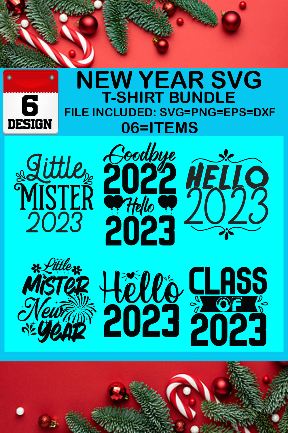 New Year 6 SVG T-shirt Bundle pinterest preview image.