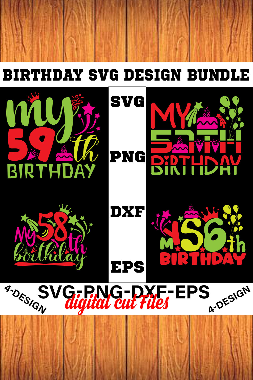 birthday svg design bundle Happy birthday svg bundle hand lettered birthday svg birthday party svg Volume-15 pinterest preview image.