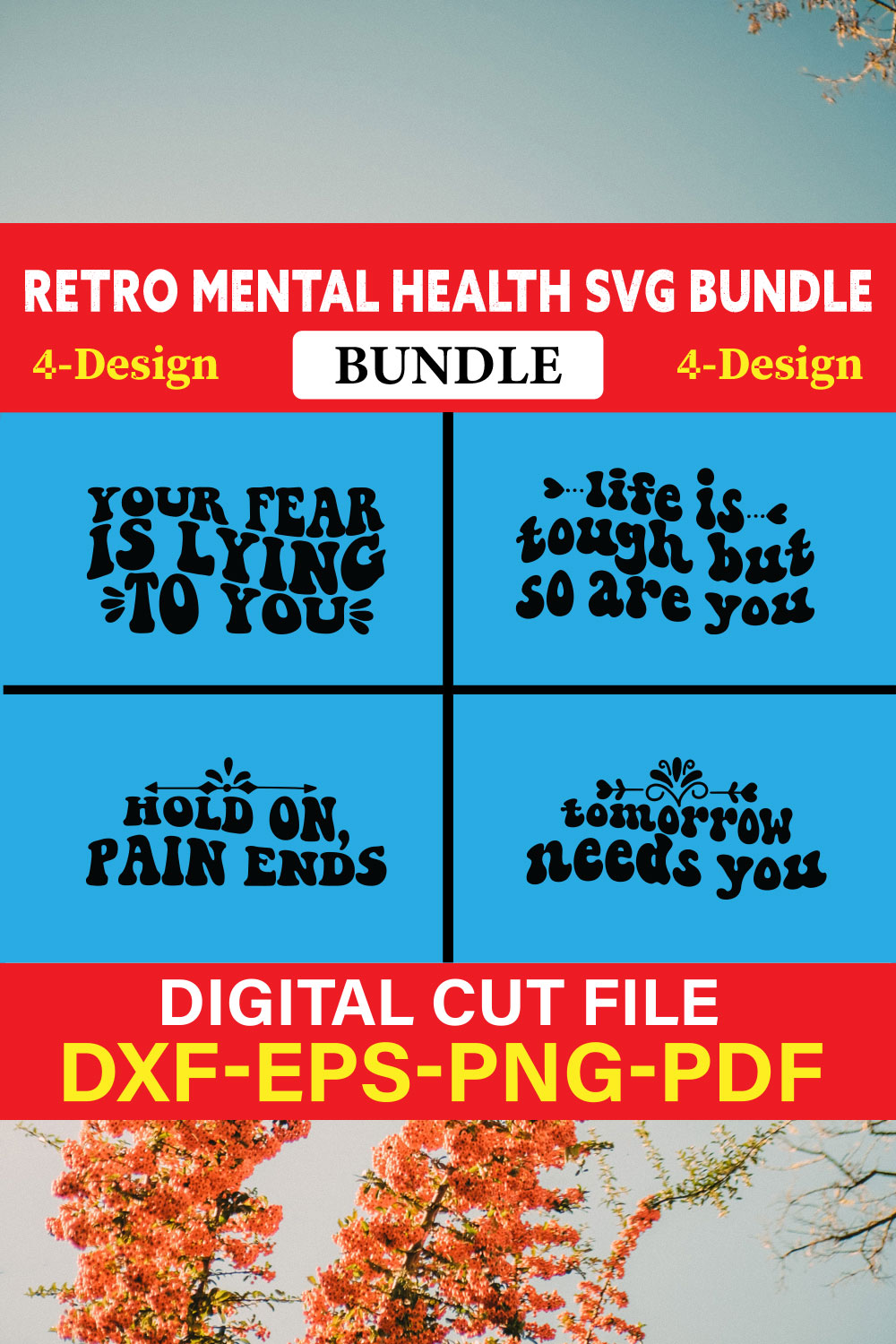 Retro Mental Health T-shirt Design Bundle Vol-5 pinterest preview image.