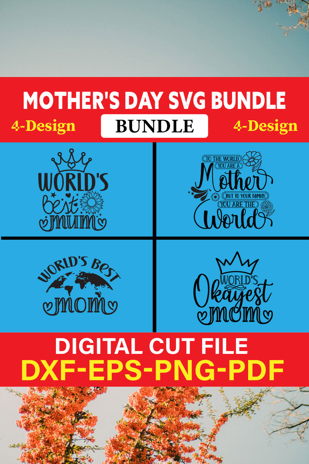 Mother's Day SVG T-shirt Design Bundle Vol-45 pinterest preview image.