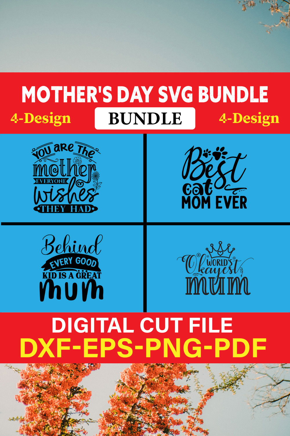 Mother's Day SVG T-shirt Design Bundle Vol-46 pinterest preview image.