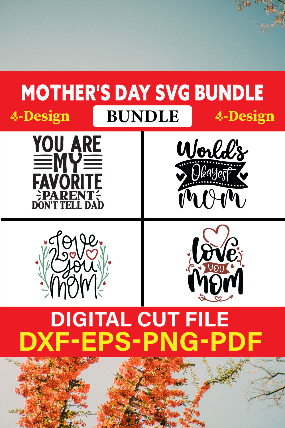 Mother's Day SVG T-shirt Design Bundle Vol-53 pinterest preview image.