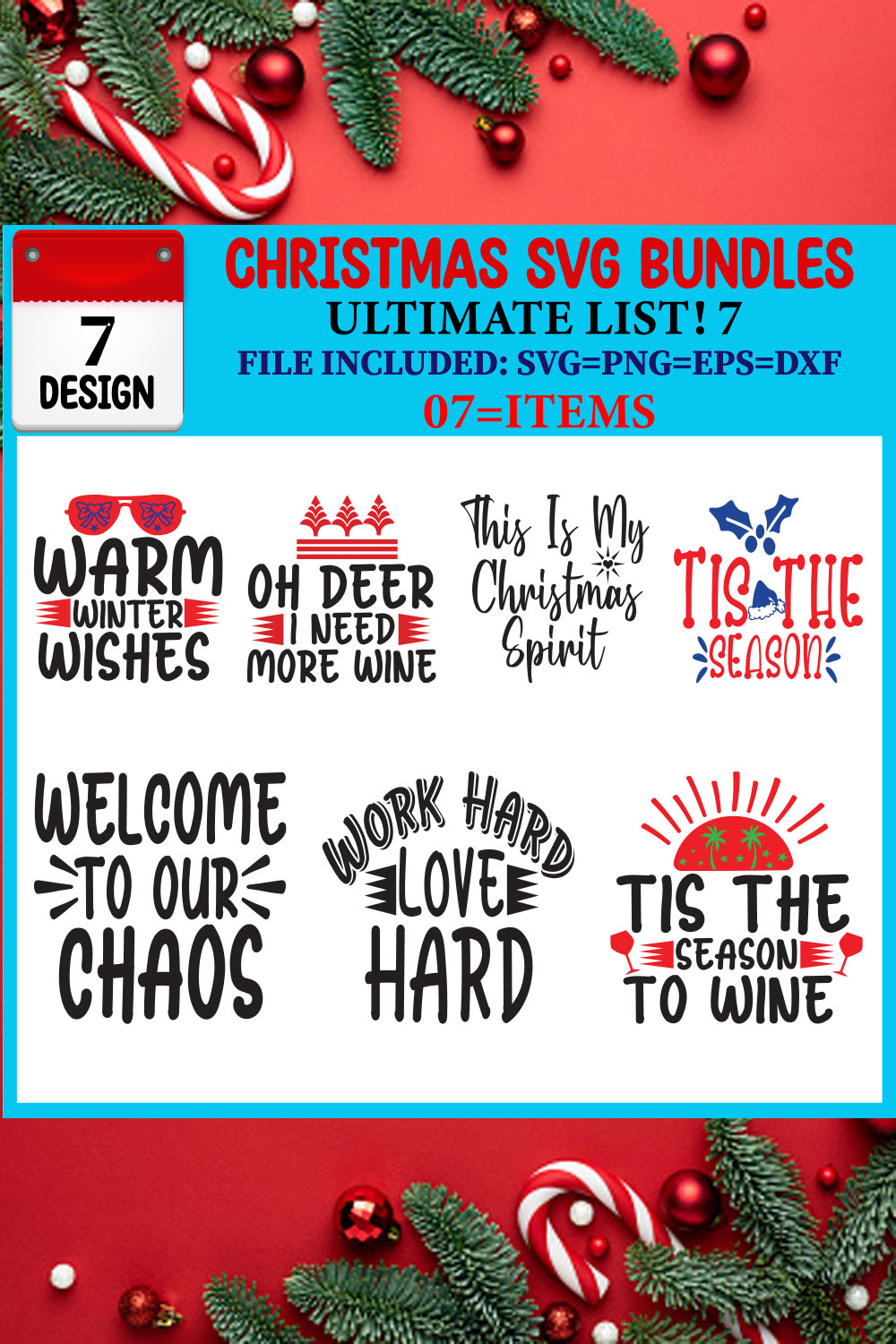 Ultimate List! Christmas SVG 07 T-shirt Design Bundle pinterest preview image.