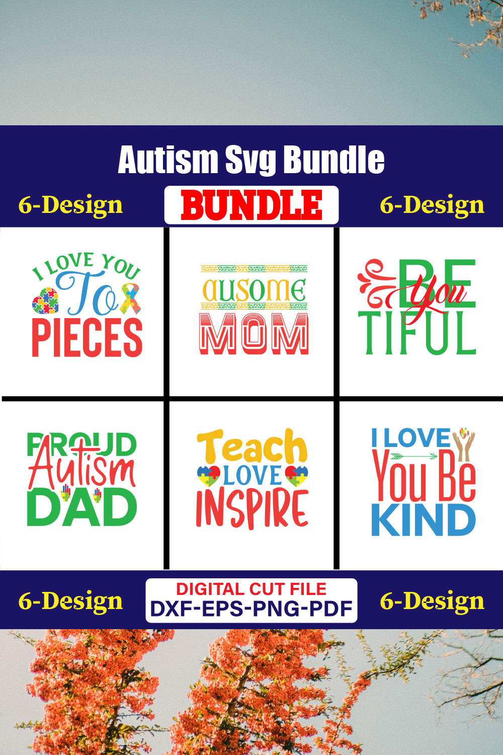 Autism Day T-shirt Design Bundle Vol-08 pinterest preview image.