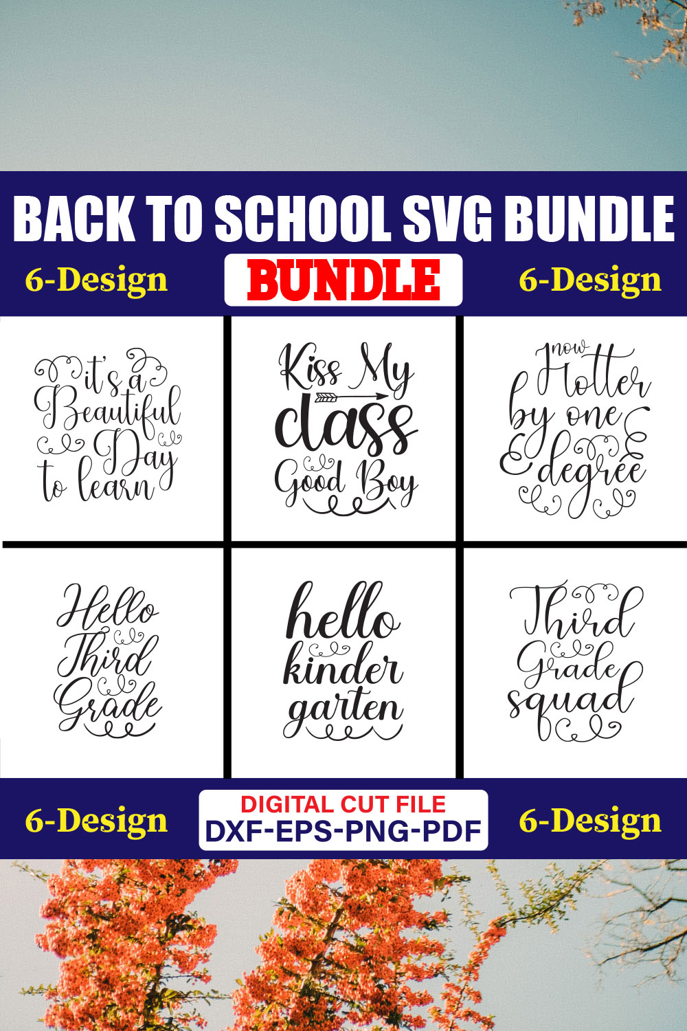 Back To School SVG T-shirt Design Bundle Vol-33 pinterest preview image.
