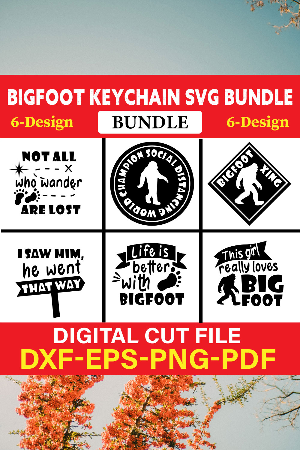 Bigfoot keychain T-shirt Design Bundle Vol-1 pinterest preview image.